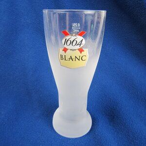 KRONENBOURG 1664 Clear Frosted BLANC Beer Glass Cup 7" Tall 0.25L -New